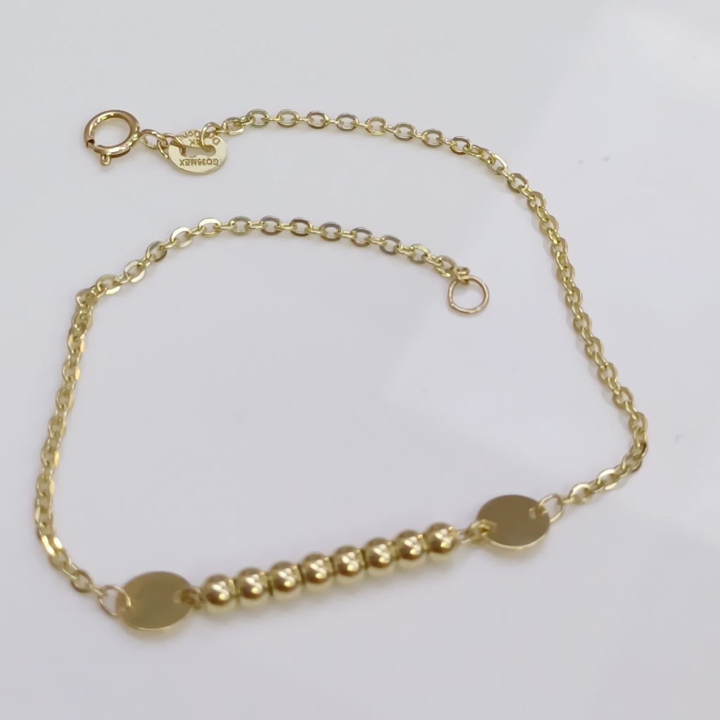 PULSERA TEJIDO ESPECIAL CON BOLITAS 14K 18 CM 1.8 GR (NUEVO)