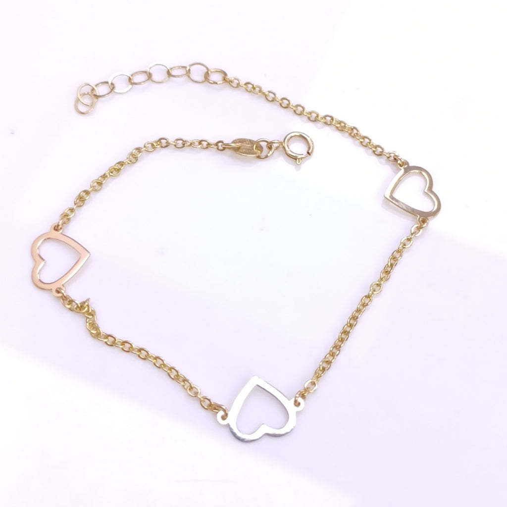 PULSERA ESPECIAL CON CORAZONES CONBINADOS 14K 18 CM 1.7 GR (NUEVO)