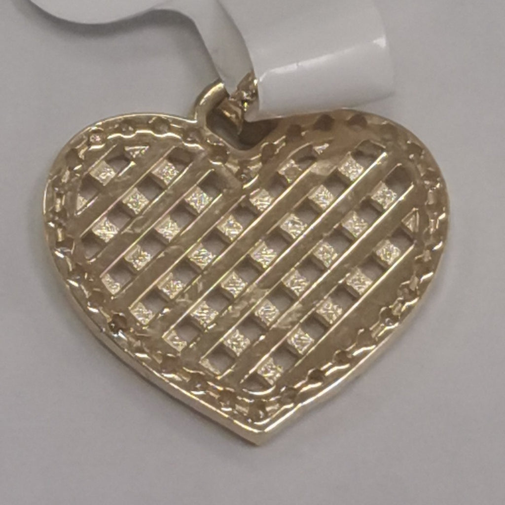 DIJE TEJIDO CORAZON CON CERCO DE CIRCONIAS 14K 1.2 GR (NUEVO)