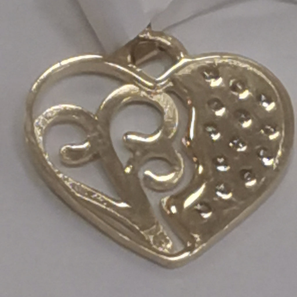 DIJE TEJIDO CORAZON CON CIRCONIAS Y ARBOL DE LA VIDA 14K 0.8 GR (NUEVO)