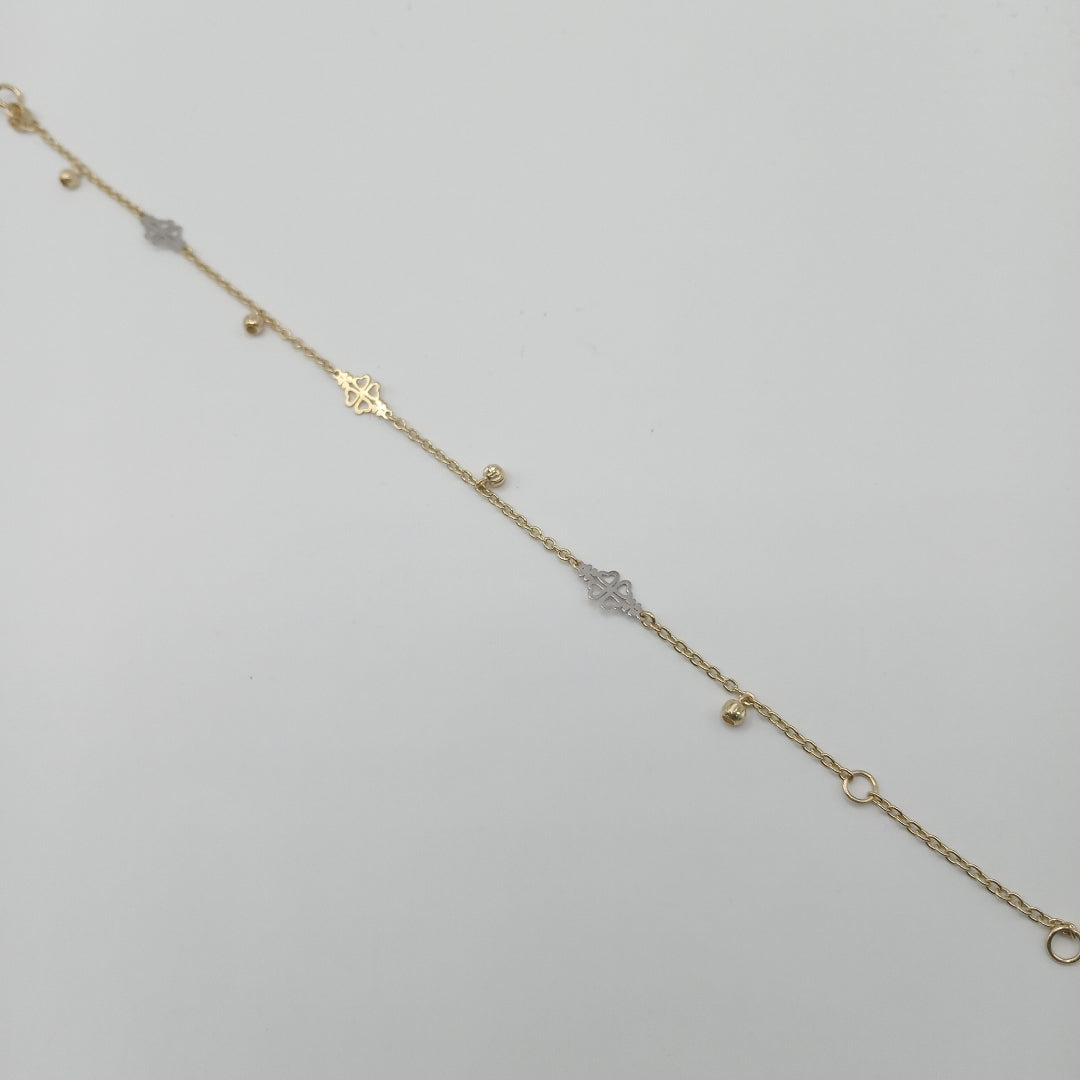 PULSERA ESPECIAL CON TREBOL 14K 18 CM 1.8 GR (NUEVO)