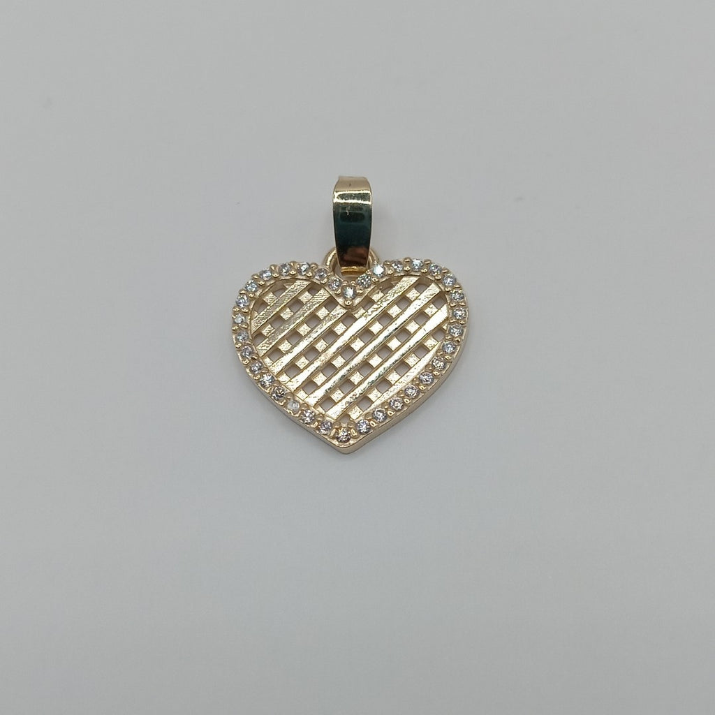 DIJE TEJIDO CORAZON CON CERCO DE CIRCONIAS 14K 1.2 GR (NUEVO)