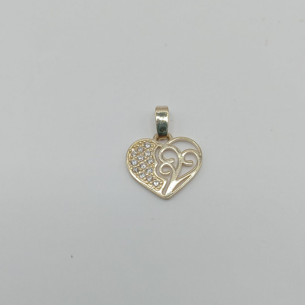 DIJE TEJIDO CORAZON CON CIRCONIAS Y ARBOL DE LA VIDA 14K 0.8 GR (NUEVO)