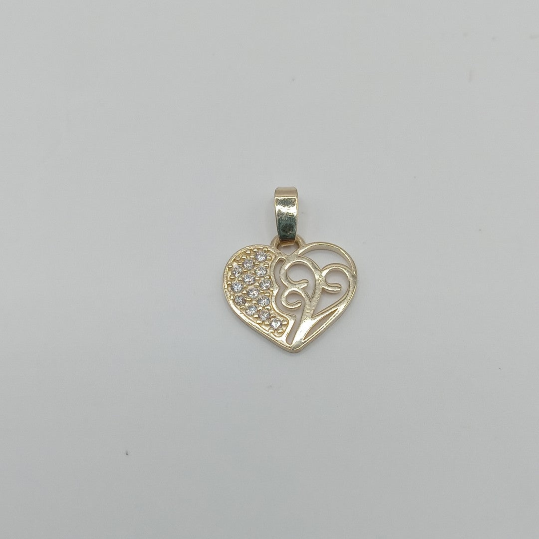 DIJE TEJIDO CORAZON CON CIRCONIAS Y ARBOL DE LA VIDA 14K 0.8 GR (NUEVO)