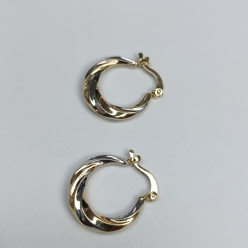 ARETES TEJIDO ARRACADA TRENZADA COMBINADA 14K 1.8 GR (NUEVO)