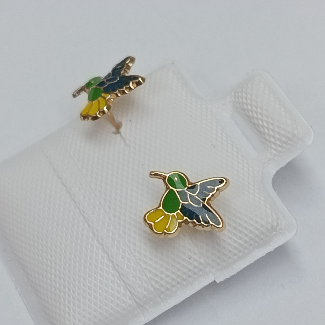 BROQUELES BROQUEL FIG COLIBRI ESMALTE VERDE 14K 0.2138 GR (NUEVO)