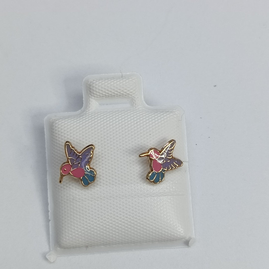 BROQUELES BROQUEL FIG COLIBRI ESMALTE ROSA 14K 0.2138 GR (NUEVO)