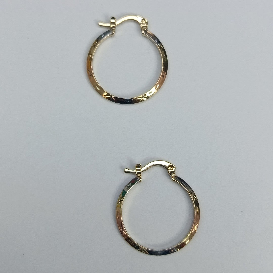 ARETES TEJIDO ARRACADAS BISELADAS COMBINADAS 14K 1.4 GR (NUEVO)