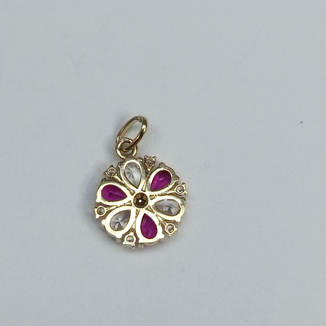 DIJE FLOR CIRCONIAS Y PIEDRAS DE COLOR 14K 2.8 GR (NUEVO)