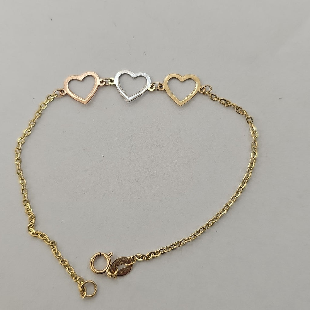 PULSERA ESPECIAL CON CORAZONES 14K 18 CM 1.3 GR (NUEVO)