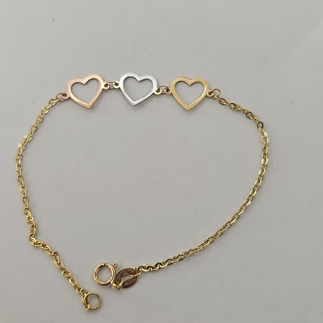 PULSERA ESPECIAL CON CORAZONES 14K 18 CM 1.3 GR (NUEVO)