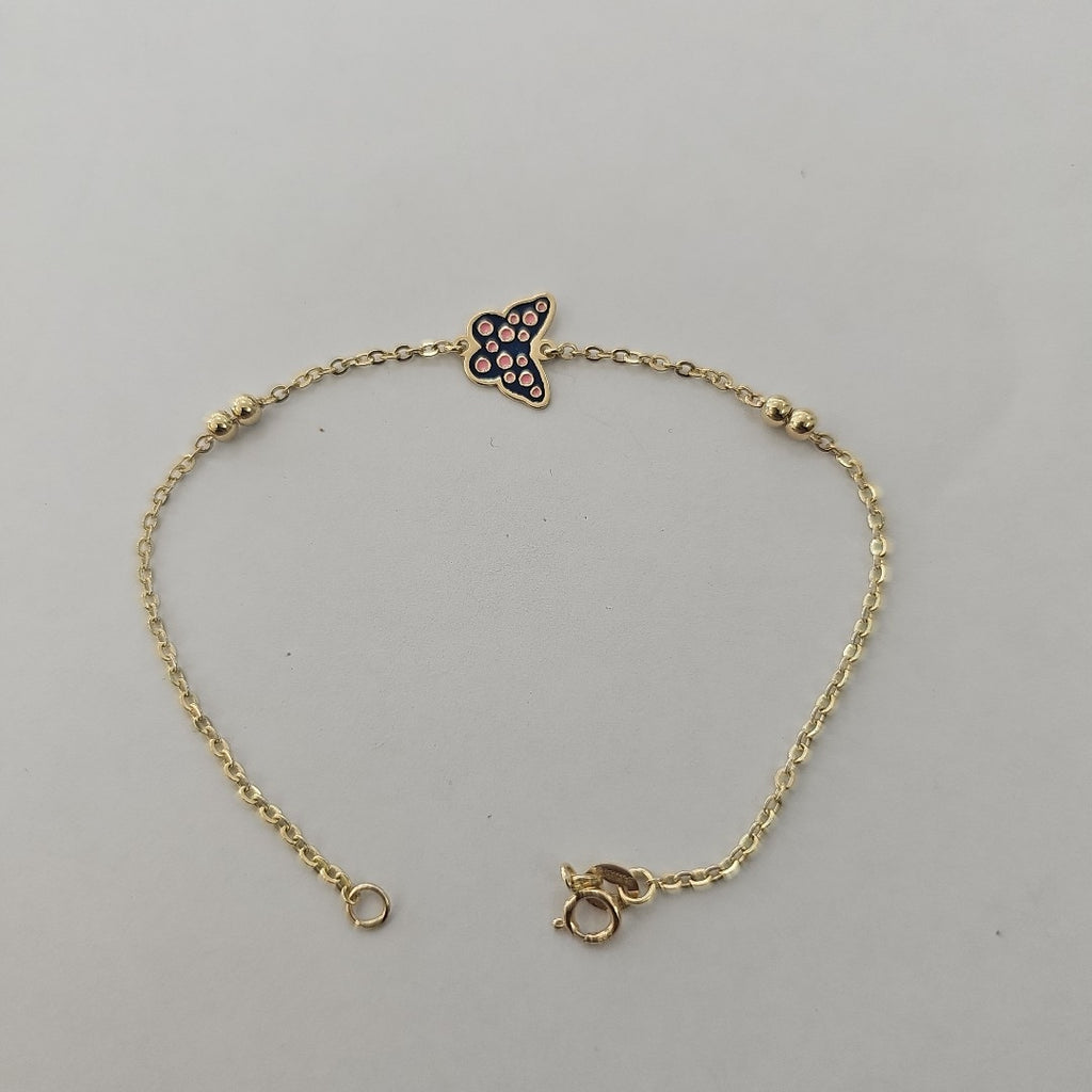PULSERA TEJIDO ESPECIAL MARIPOSA CON ESMALTE 14K 18 CM 1.8 GR (NUEVO)