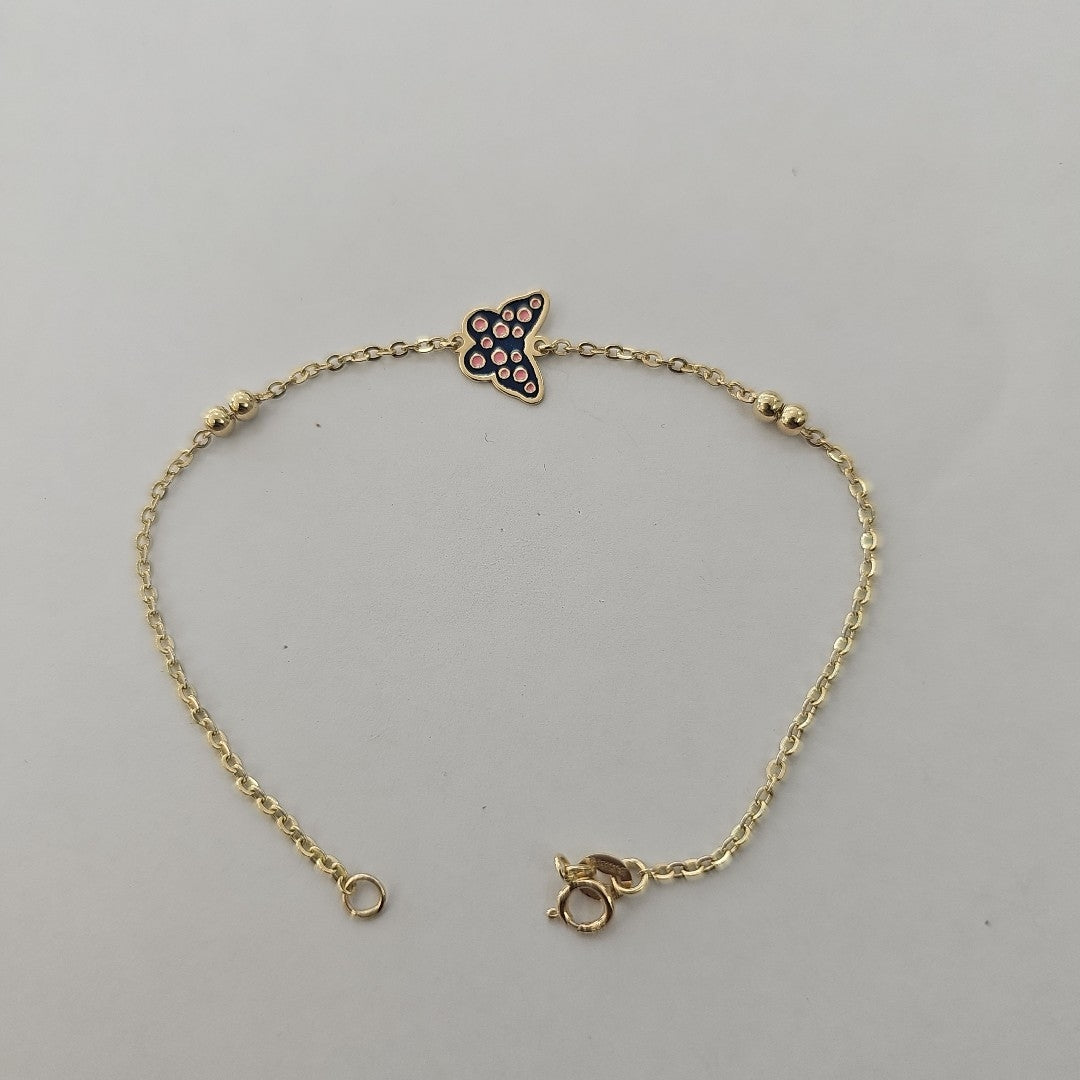 PULSERA TEJIDO ESPECIAL MARIPOSA CON ESMALTE 14K 18 CM 1.8 GR (NUEVO)