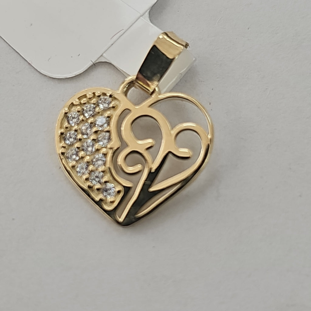 DIJE TEJIDO CORAZON CON CIRCONIAS Y ARBOL DE LA VIDA 14K 0.8 GR (NUEVO)