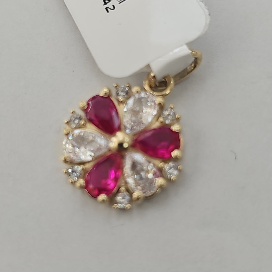DIJE FLOR CIRCONIAS Y PIEDRAS DE COLOR 14K 2.8 GR (NUEVO)