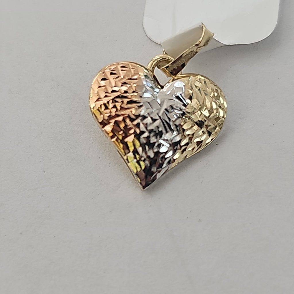 DIJE TEJIDO CORAZON LABRADO COMBINADO 14K 1.2 GR (NUEVO)