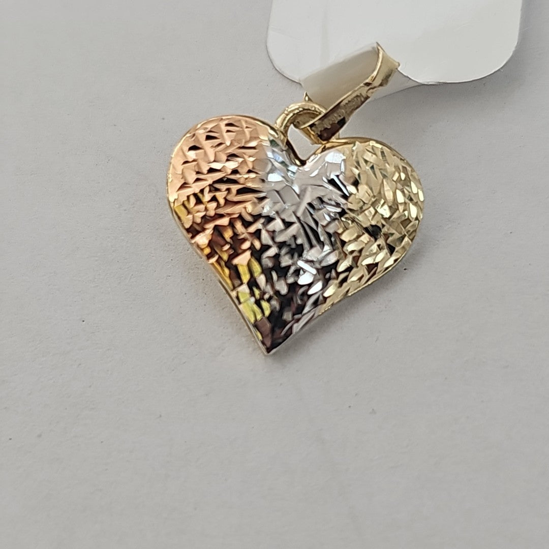 DIJE TEJIDO CORAZON LABRADO COMBINADO 14K 1.2 GR (NUEVO)
