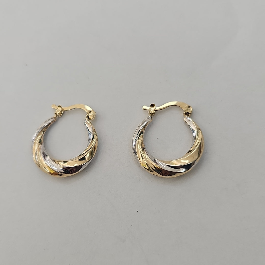 ARETES TEJIDO ARRACADA TRENZADA COMBINADA 14K 1.9 GR (NUEVO)