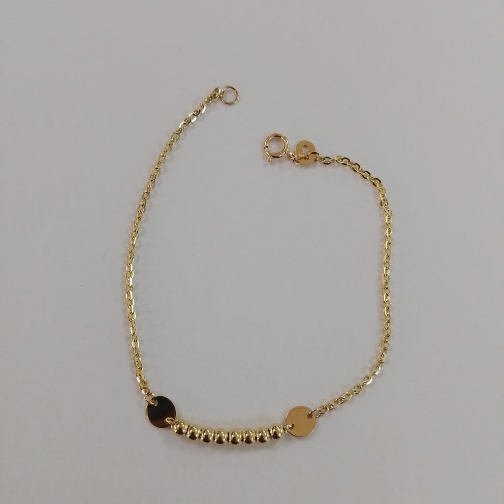 PULSERA TEJIDO ESPECIAL CON BOLITAS 14K 18 CM 1.8 GR (NUEVO)