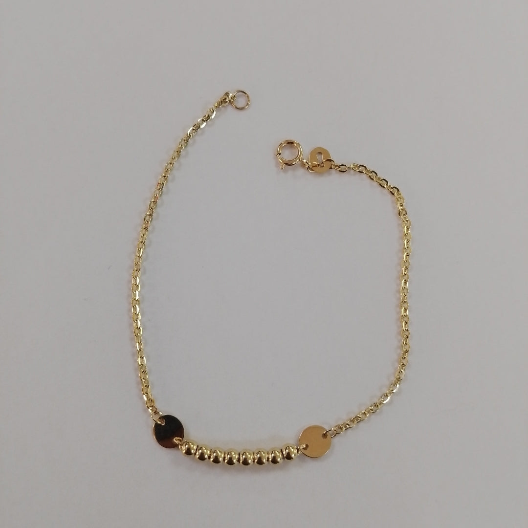PULSERA TEJIDO ESPECIAL CON BOLITAS 14K 18 CM 1.8 GR (NUEVO)