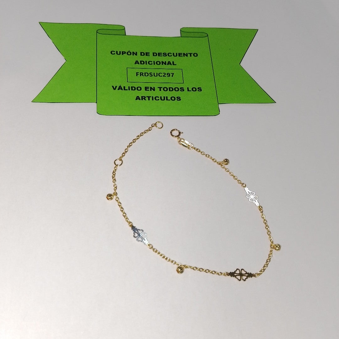 PULSERA ESPECIAL CON TREBOL 14K 18 CM 1.8 GR (NUEVO)