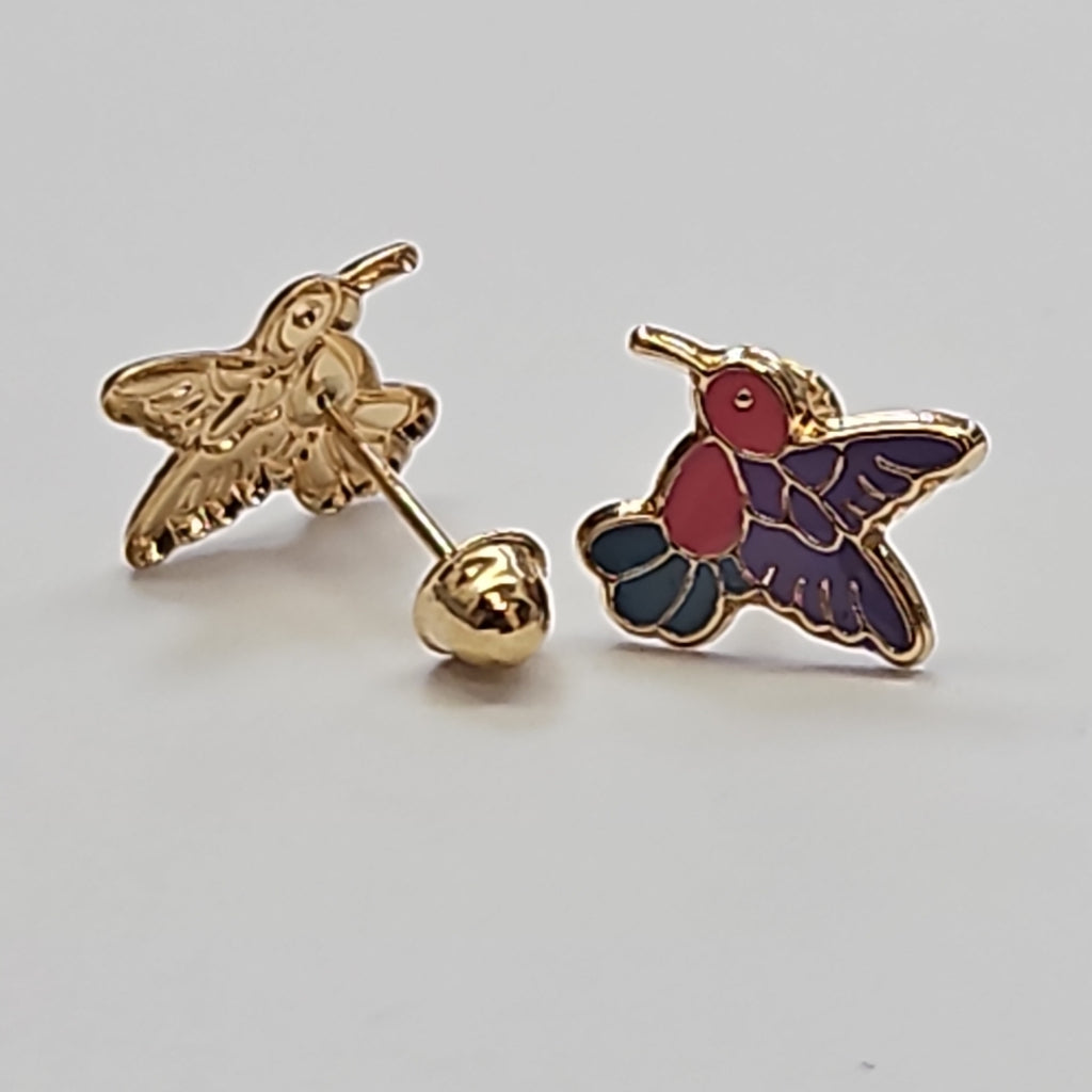 BROQUELES BROQUEL FIG COLIBRI ESMALTE ROSA 14K 0.2138 GR (NUEVO)