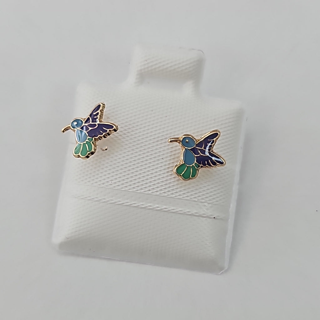 BROQUELES BROQUEL FIG COLIBRI ESMALTE AZUL 14K 0.2138 GR (NUEVO)