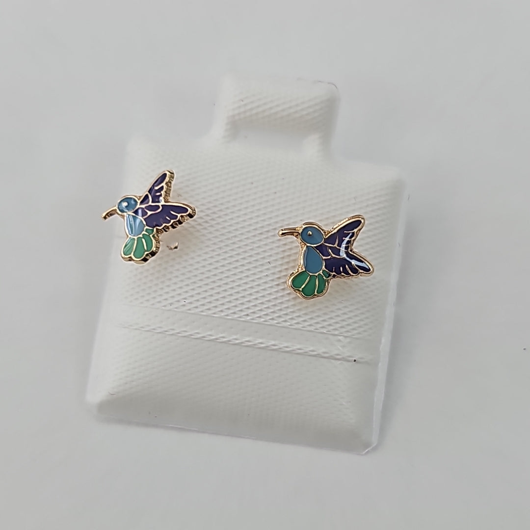 BROQUELES BROQUEL FIG COLIBRI ESMALTE AZUL 14K 0.2138 GR (NUEVO)