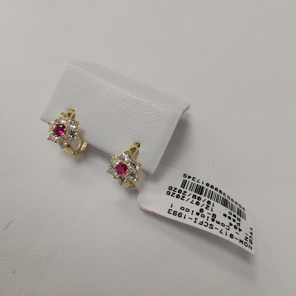 ARETES HUGGIES CON CIRCONIAS Y PIEDRA DE COLOR 14K 1.8 GR (NUEVO)