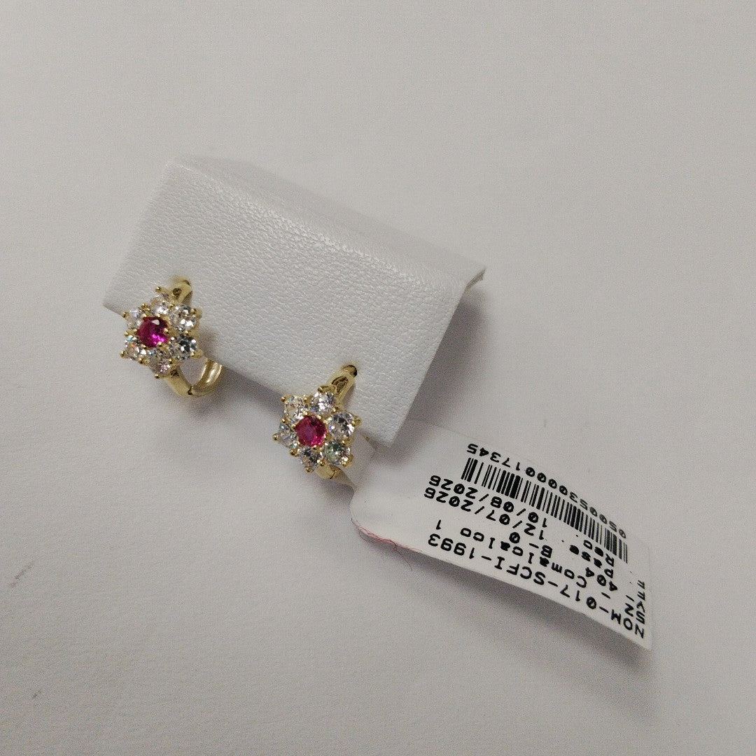 ARETES HUGGIES CON CIRCONIAS Y PIEDRA DE COLOR 14K 1.8 GR (NUEVO)