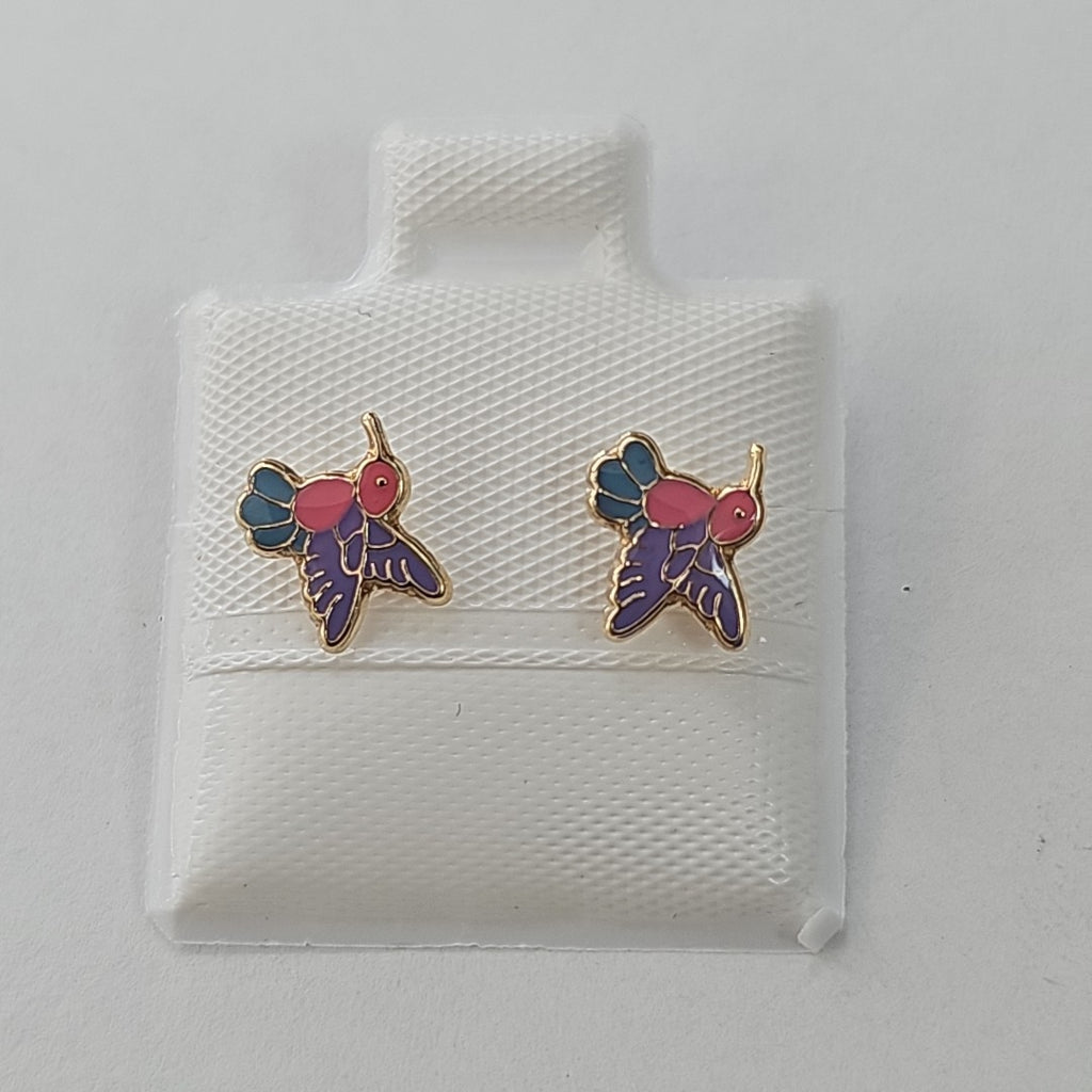 BROQUELES BROQUEL FIG COLIBRI ESMALTE ROSA 14K 0.2138 GR (NUEVO)