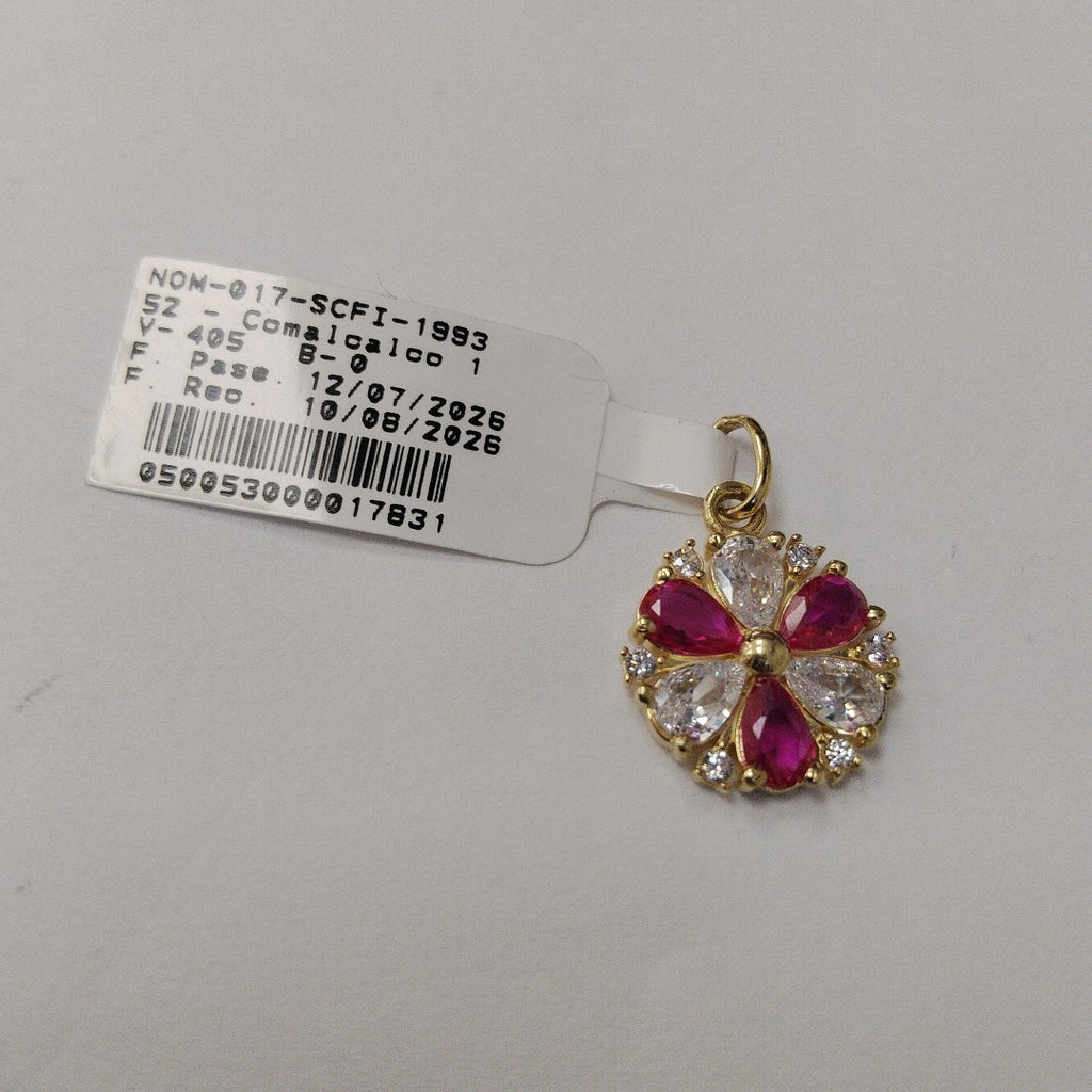 DIJE FLOR CIRCONIAS Y PIEDRAS DE COLOR 14K 2.7 GR (NUEVO)
