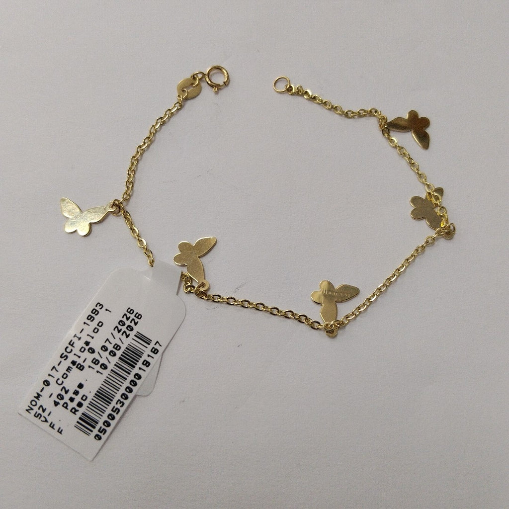 PULSERA ESPECIAL CON MARIPOSAS 14K 18 CM 2.1 GR (NUEVO)