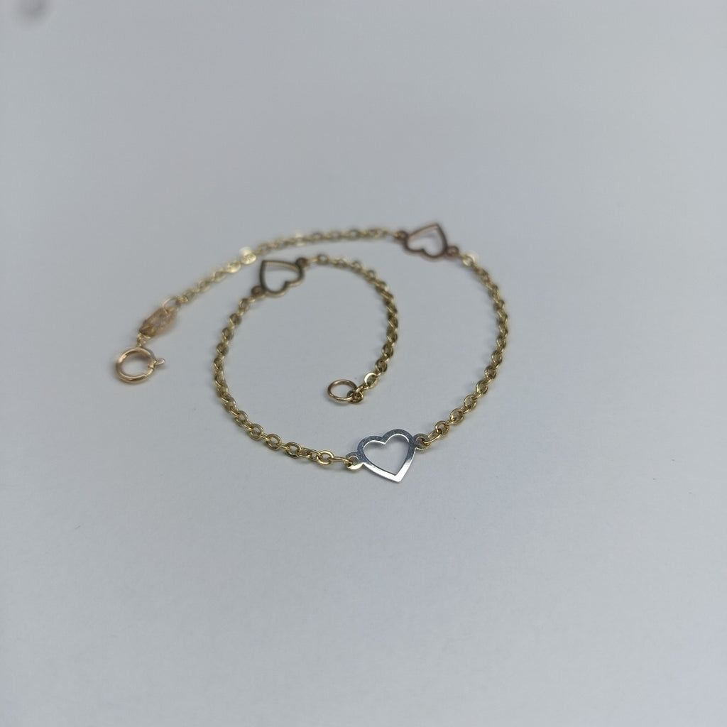 PULSERA ESPECIAL CON CORAZONES 14K 18 CM 1.2 GR (NUEVO)