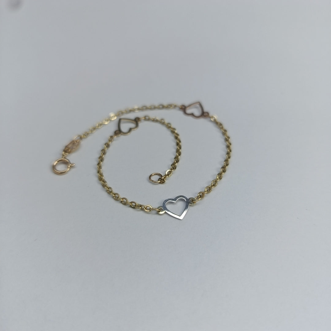 PULSERA ESPECIAL CON CORAZONES 14K 18 CM 1.2 GR (NUEVO)