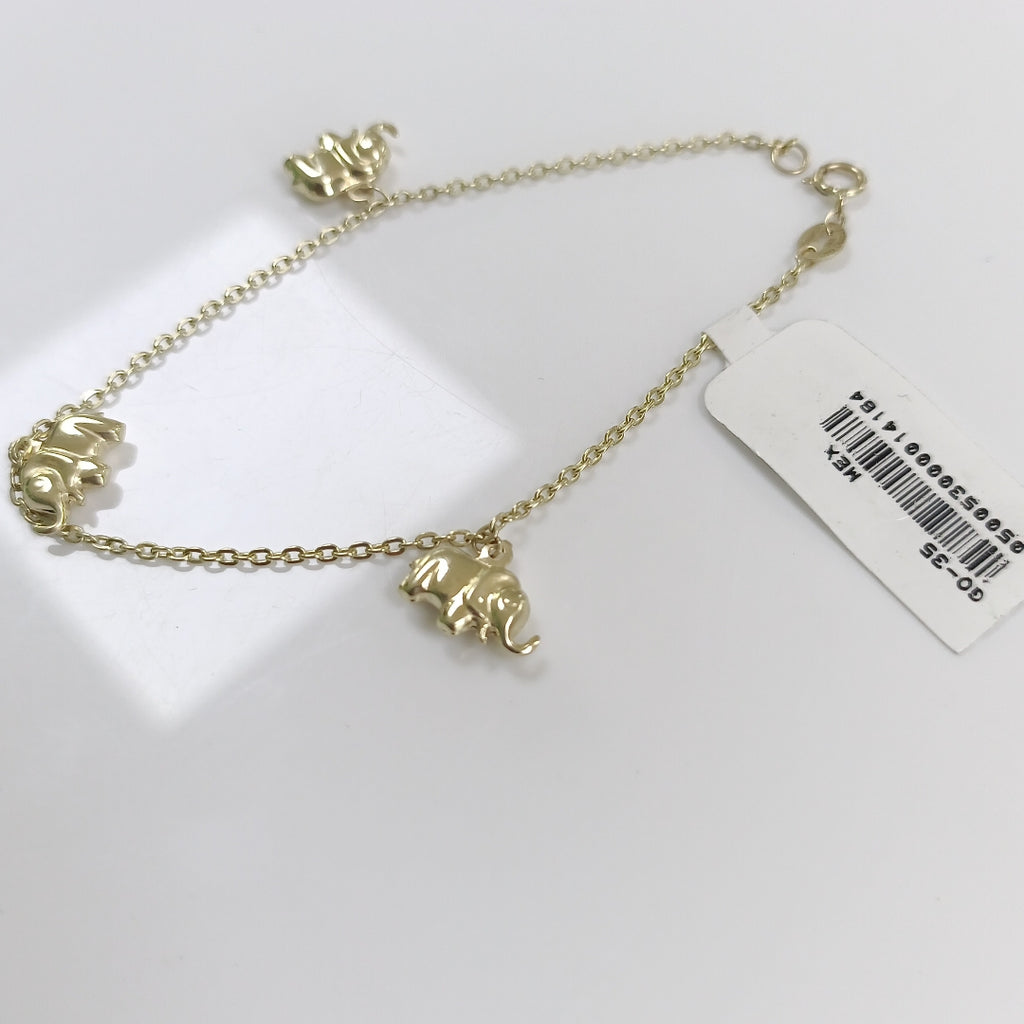 PULSERA ESPECIAL CON DIJES ELEFANTES 10K 18 CM 2.1 GR (NUEVO)