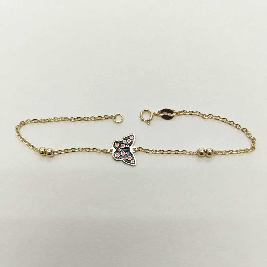 PULSERA TEJIDO ESPECIAL MARIPOSA CON ESMALTE 14K 18 CM 1.8 GR (NUEVO)