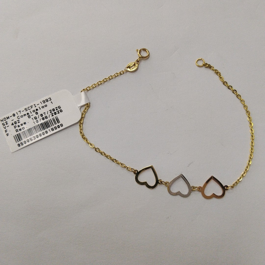 PULSERA ESPECIAL CON CORAZONES 14K 18 CM 1.3 GR (NUEVO)