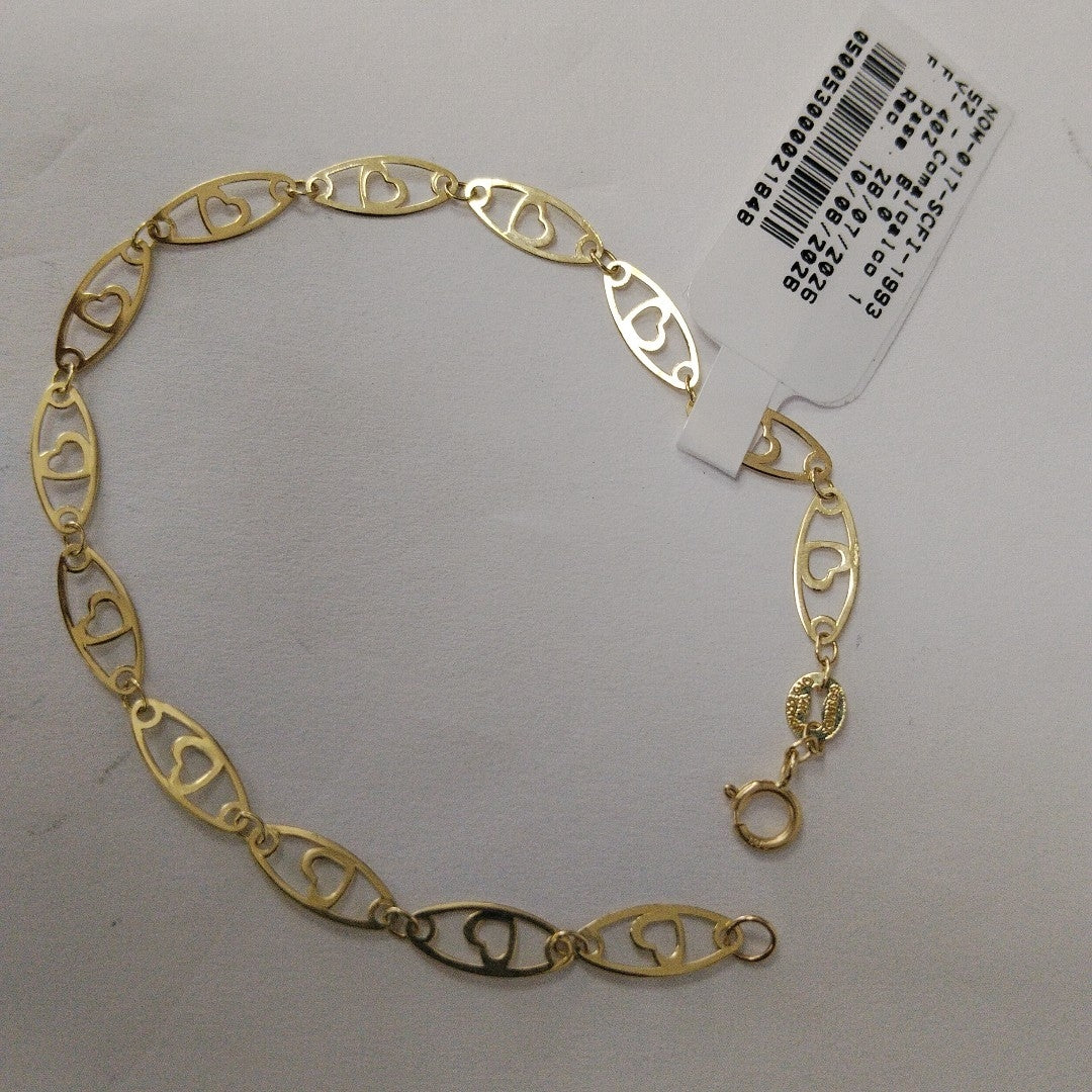 PULSERA TEJIDO ESPECIAL CON CORAZON 14K 18 CM 1.3 GR (NUEVO)