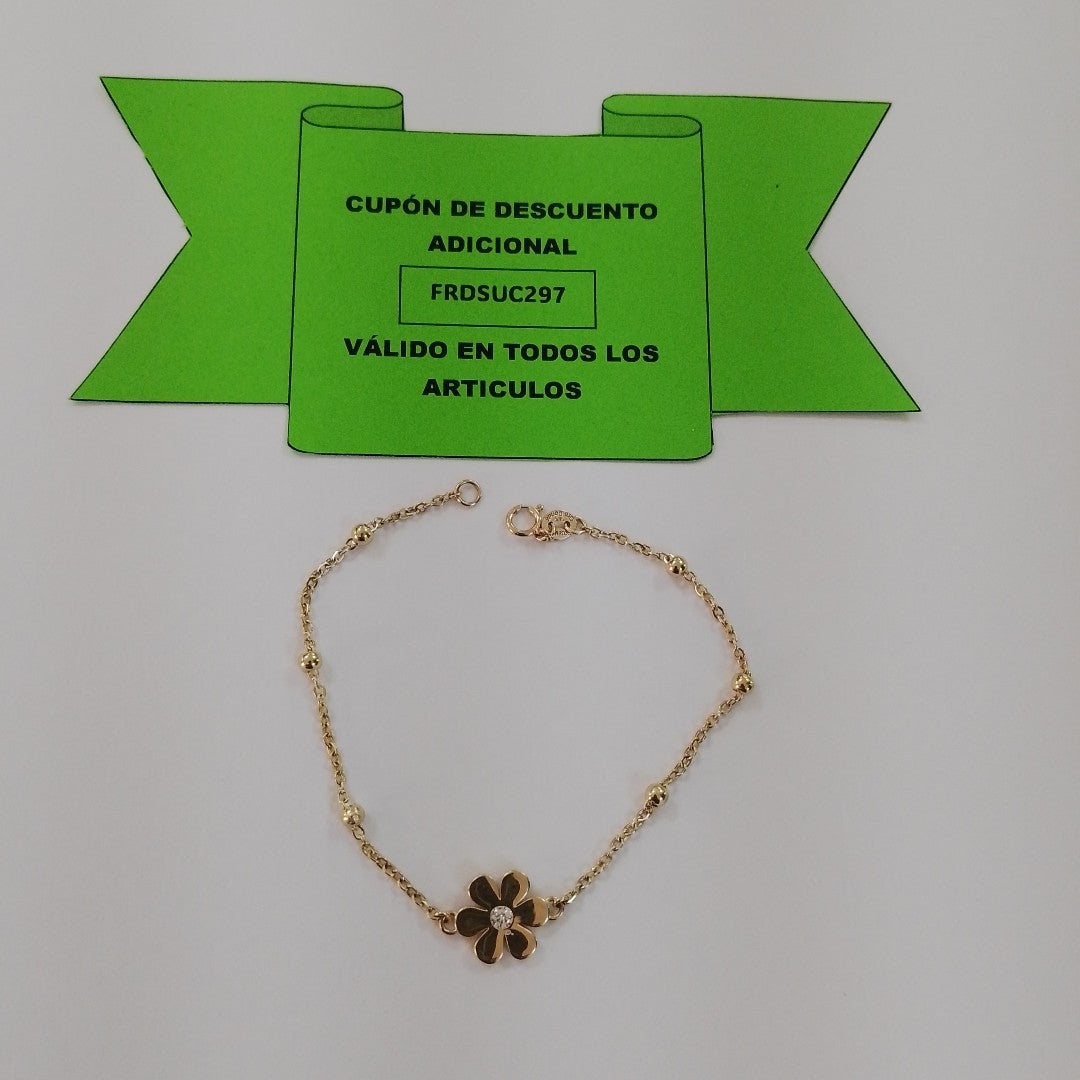 PULSERA TEJIDO ESPECIAL FLOR CON CIRCONIA 14K 18 CM 2.5 GR (NUEVO)