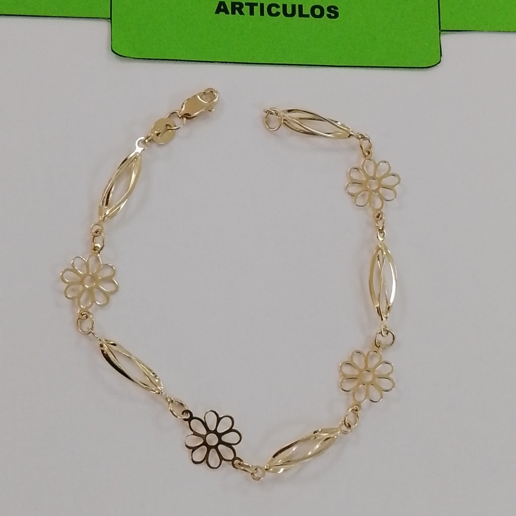 PULSERA ESPECIAL CON FLORES 14K 18 CM 2.8 GR (NUEVO)