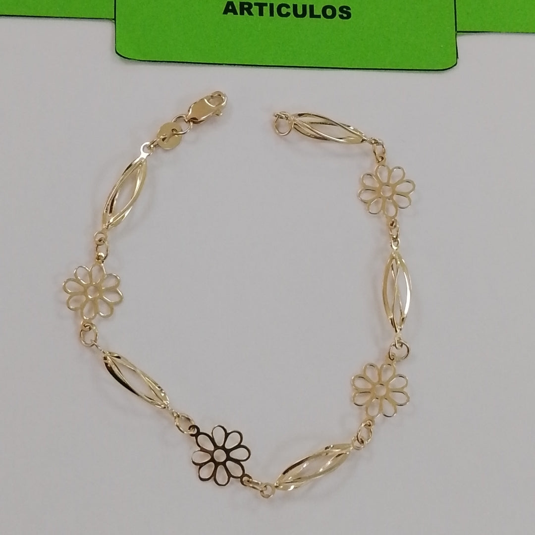 PULSERA ESPECIAL CON FLORES 14K 18 CM 2.8 GR (NUEVO)