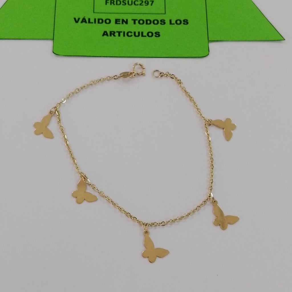 PULSERA ESPECIAL CON MARIPOSAS 14K 18 CM 2 GR (NUEVO)