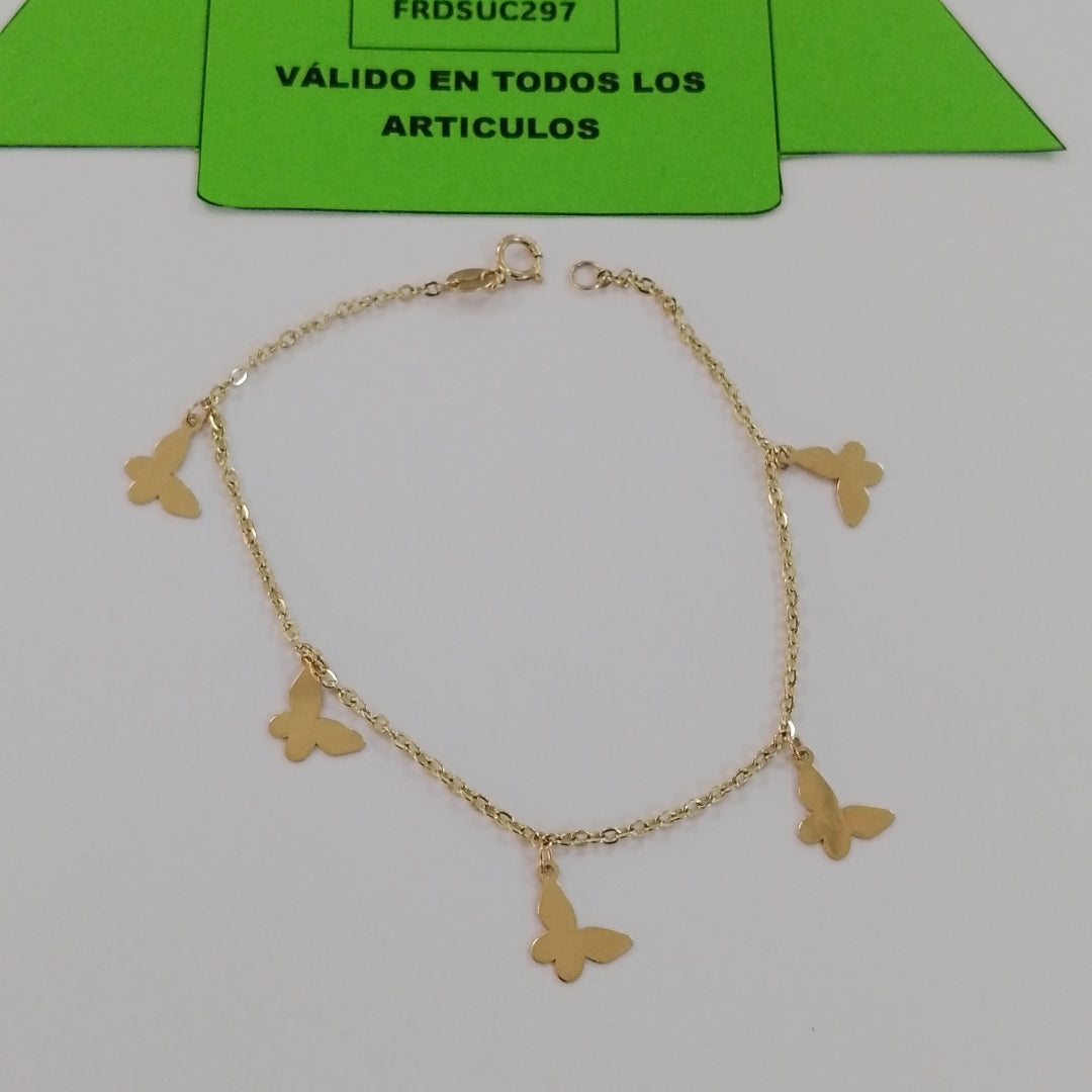 PULSERA ESPECIAL CON MARIPOSAS 14K 18 CM 2 GR (NUEVO)
