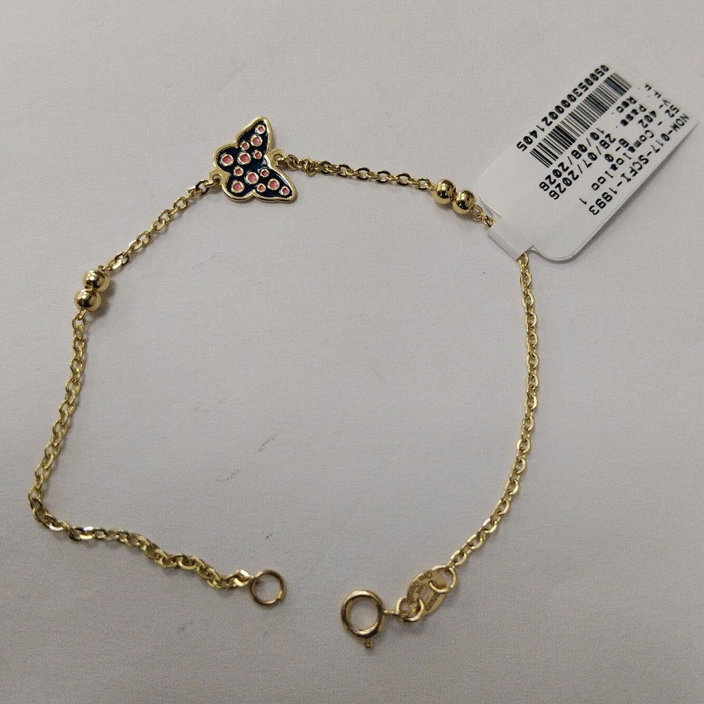 PULSERA TEJIDO ESPECIAL MARIPOSA CON ESMALTE 14K 18 CM 1.8 GR (NUEVO)