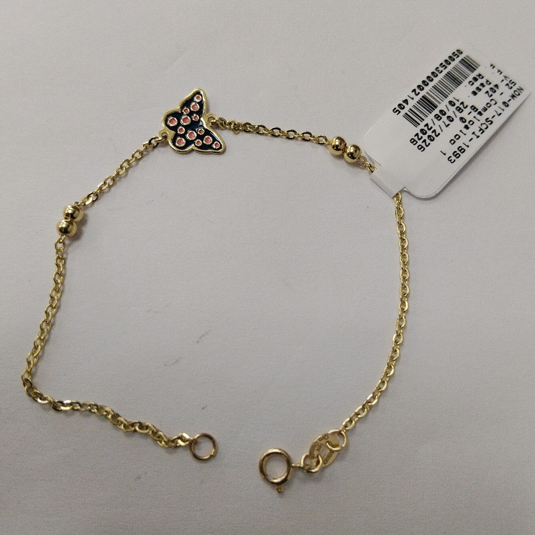 PULSERA TEJIDO ESPECIAL MARIPOSA CON ESMALTE 14K 18 CM 1.8 GR (NUEVO)