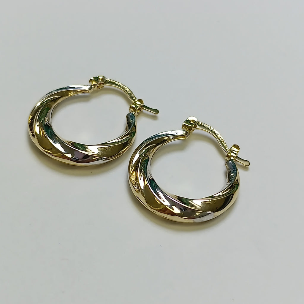 ARETES TEJIDO ARRACADA TRENZADA COMBINADA 14K 1.8 GR (NUEVO)
