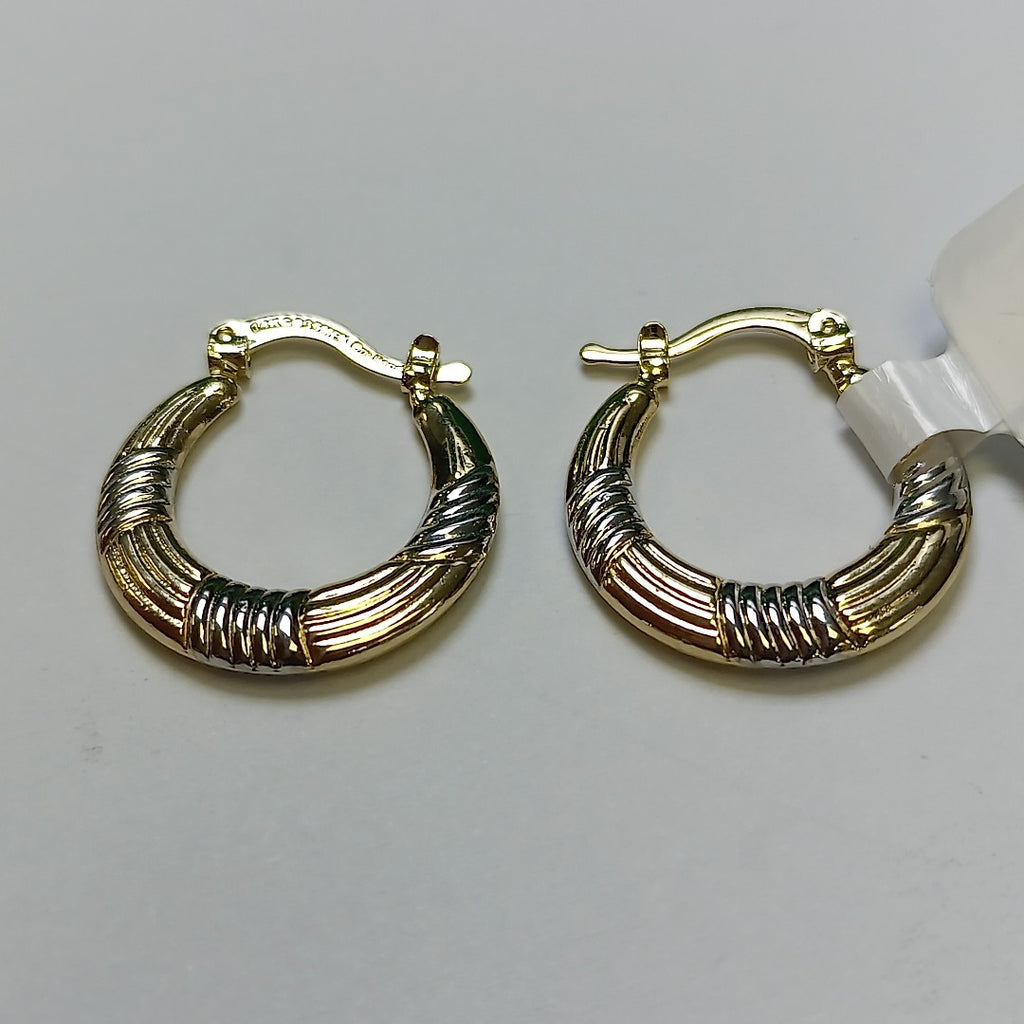 ARETES TEJIDO ARRACADAS COMBINADAS HUECAS 14K 2.1 GR (NUEVO)