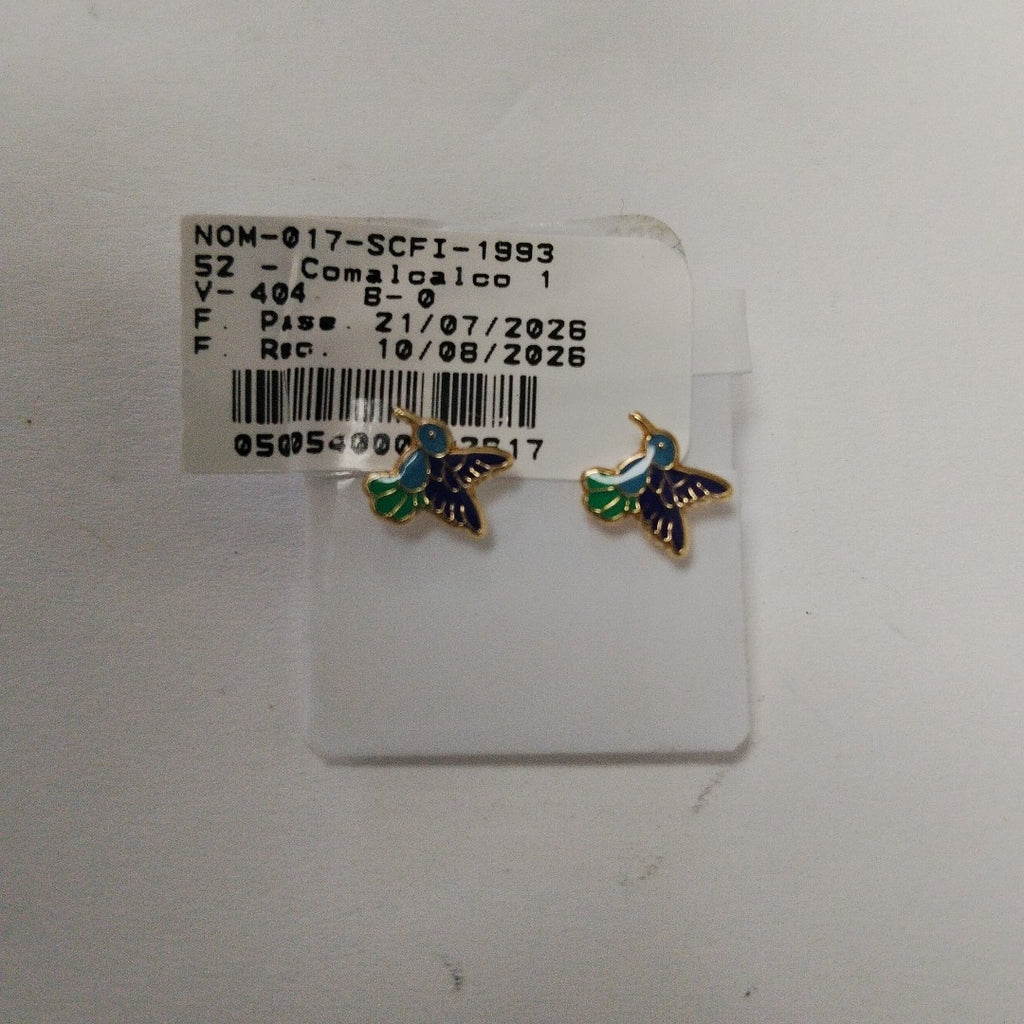 BROQUELES BROQUEL FIG COLIBRI ESMALTE AZUL 14K 0.2138 GR (NUEVO)