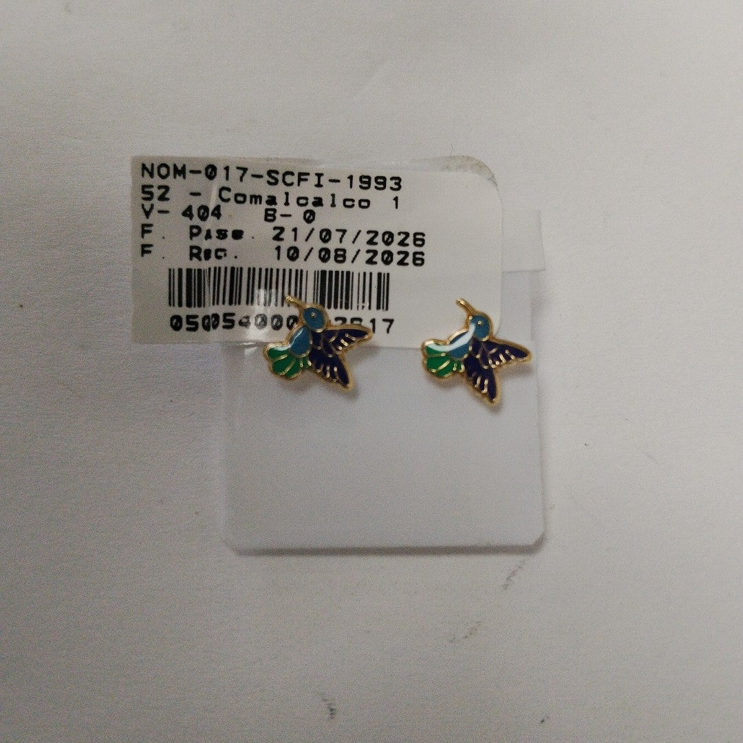 BROQUELES BROQUEL FIG COLIBRI ESMALTE AZUL 14K 0.2138 GR (NUEVO)